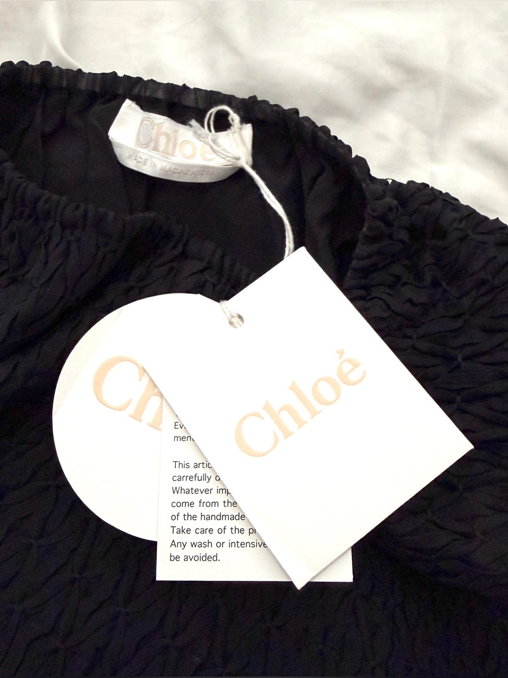 NWT Chloé Black Pleated Blouse with White Lace Hem | Boho Chic | Long Sleeve - Picture 6 of 6